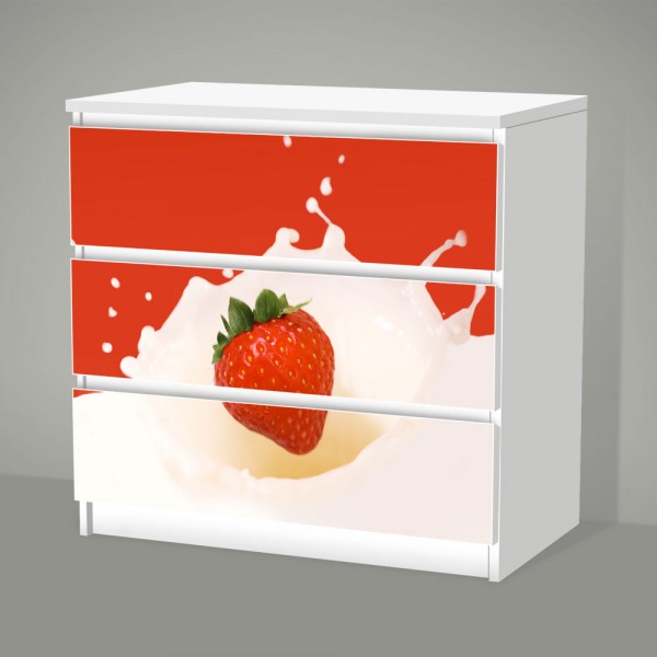 Erdbeere in Milch (Möbelfolie für IKEA Malm - 3 Schubladen)