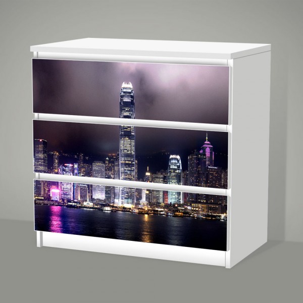 Skyline Hong Kong (Möbelfolie für IKEA Malm - 3 Schubladen)