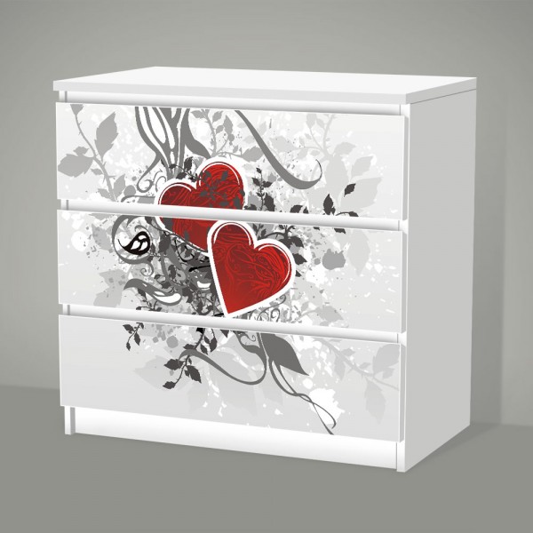 Retro Love - Herzen (Möbelfolie für IKEA Malm - 3 Schubladen)
