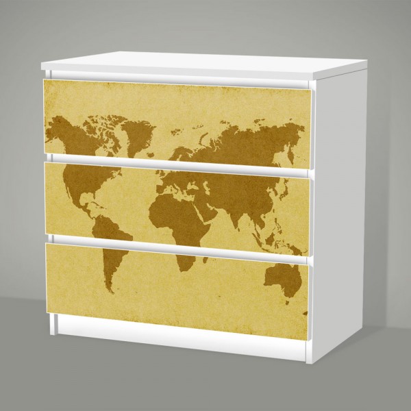 Weltkarte (Möbelfolie für IKEA Malm - 3 Schubladen)