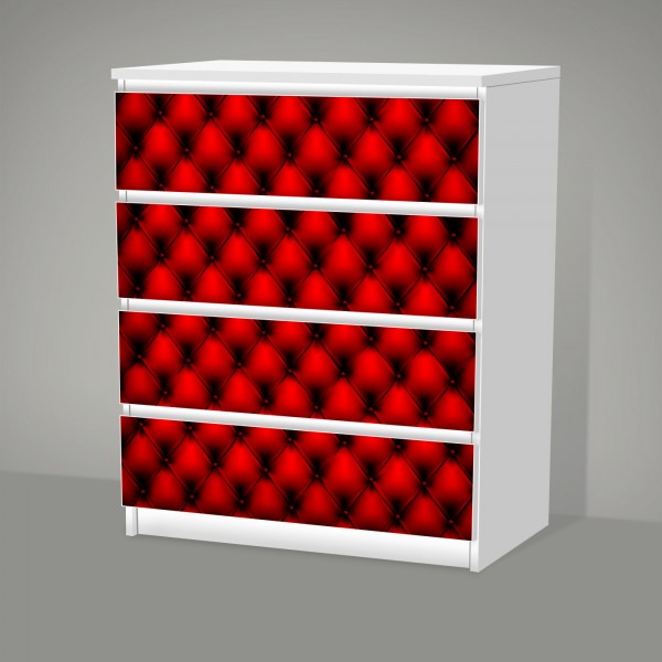 Rotes Ledermuster (Möbelfolie für IKEA Malm - 4 Schubladen)