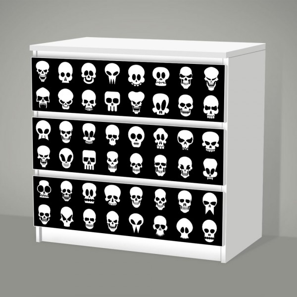 1000 Totenköpfe (Möbelfolie für IKEA Malm - 3 Schubladen)