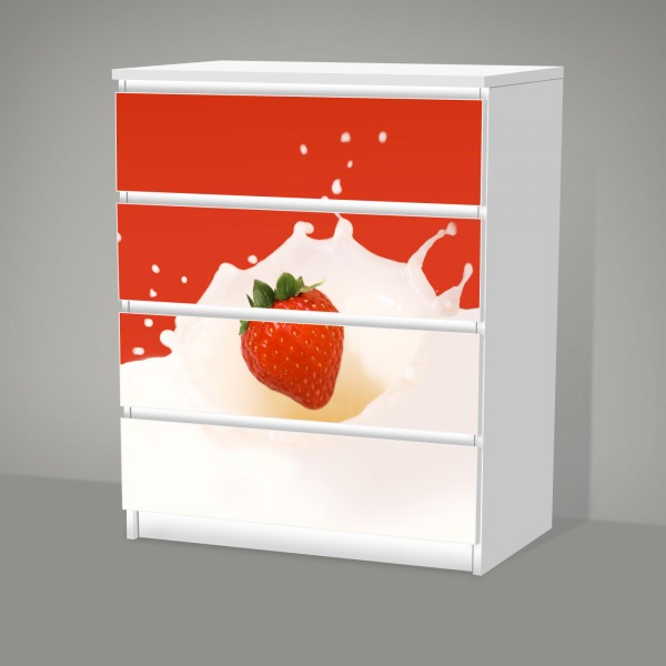 Erdbeere in Milch (Möbelfolie für IKEA Malm - 4 Schubladen)