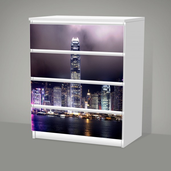 Skyline Hong Kong (Möbelfolie für IKEA Malm - 4 Schubladen)