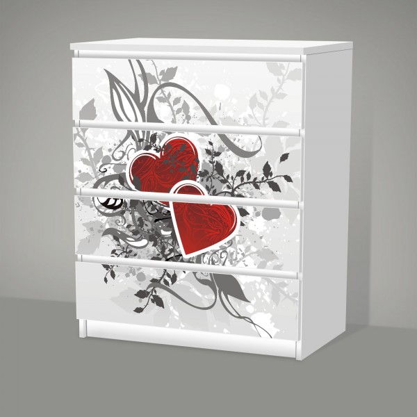 Retro Love - Herzen (Möbelfolie für IKEA Malm - 4 Schubladen)