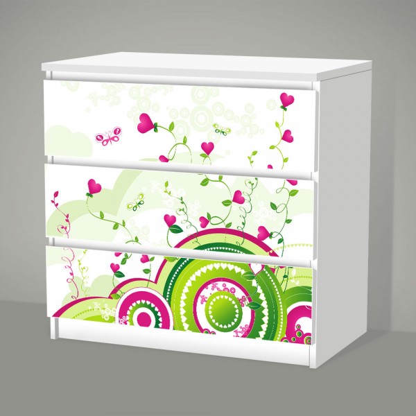 Floral Retro Love (Möbelfolie für IKEA Malm - 3 Schubladen)